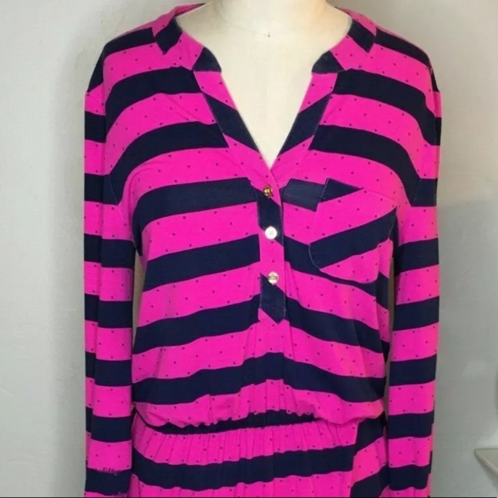 Lilly Pulitzer Becket Dress Fuchsia Navy Stripe